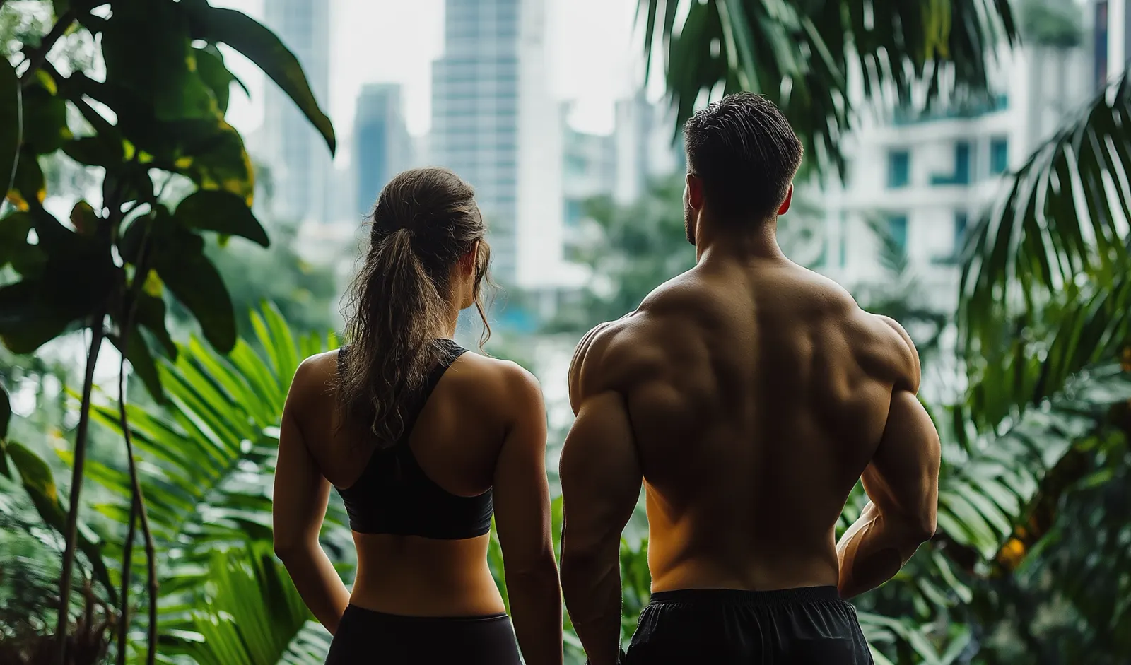 Fitness lifestyle with city skyline